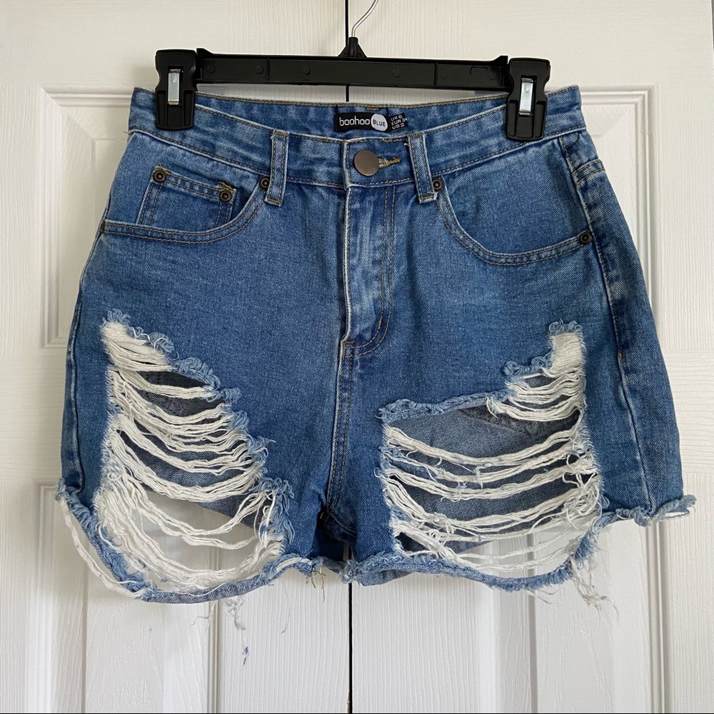 High Rise Distressed Denim Shorts